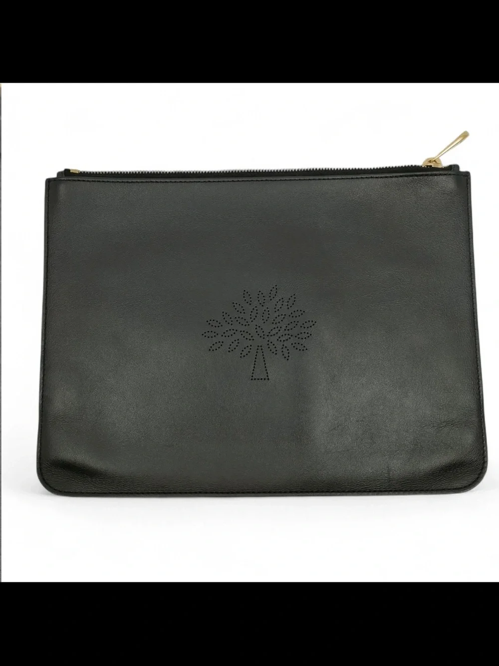 Mulberry Black Leather Toiletry Pouch with Perforated Tree Motif
